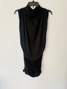 Hi Neck Ruched Black Sleeveless Dress